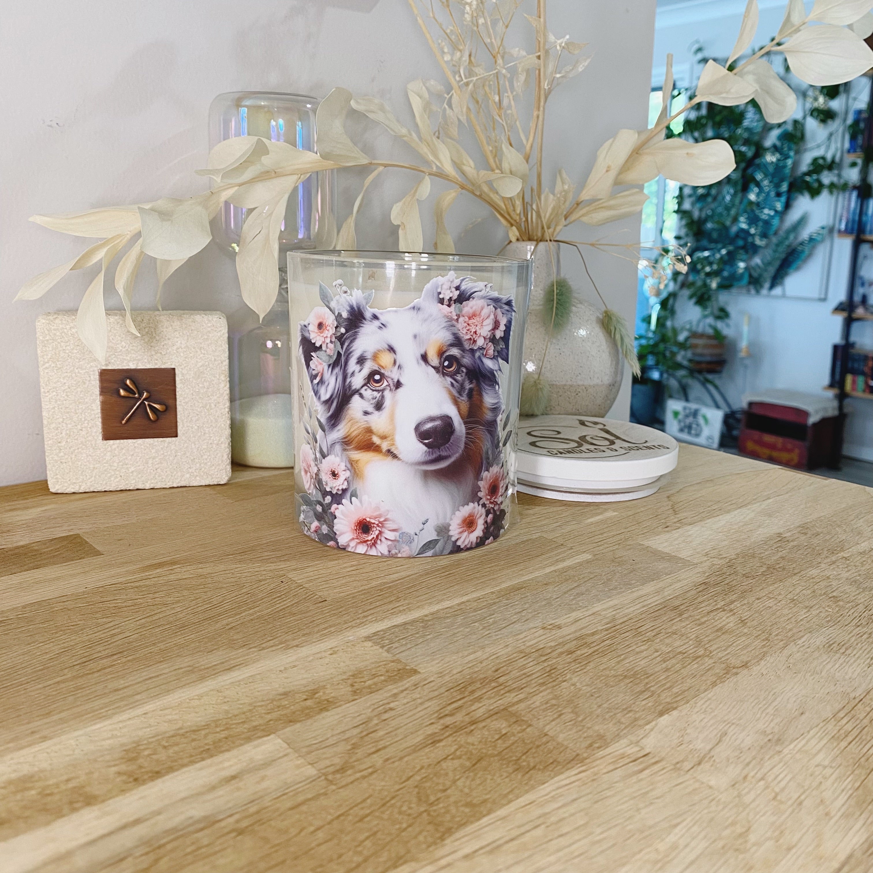 Australian Shepherd Dog Floral Xlarge Candle_Australian Made_Refillable