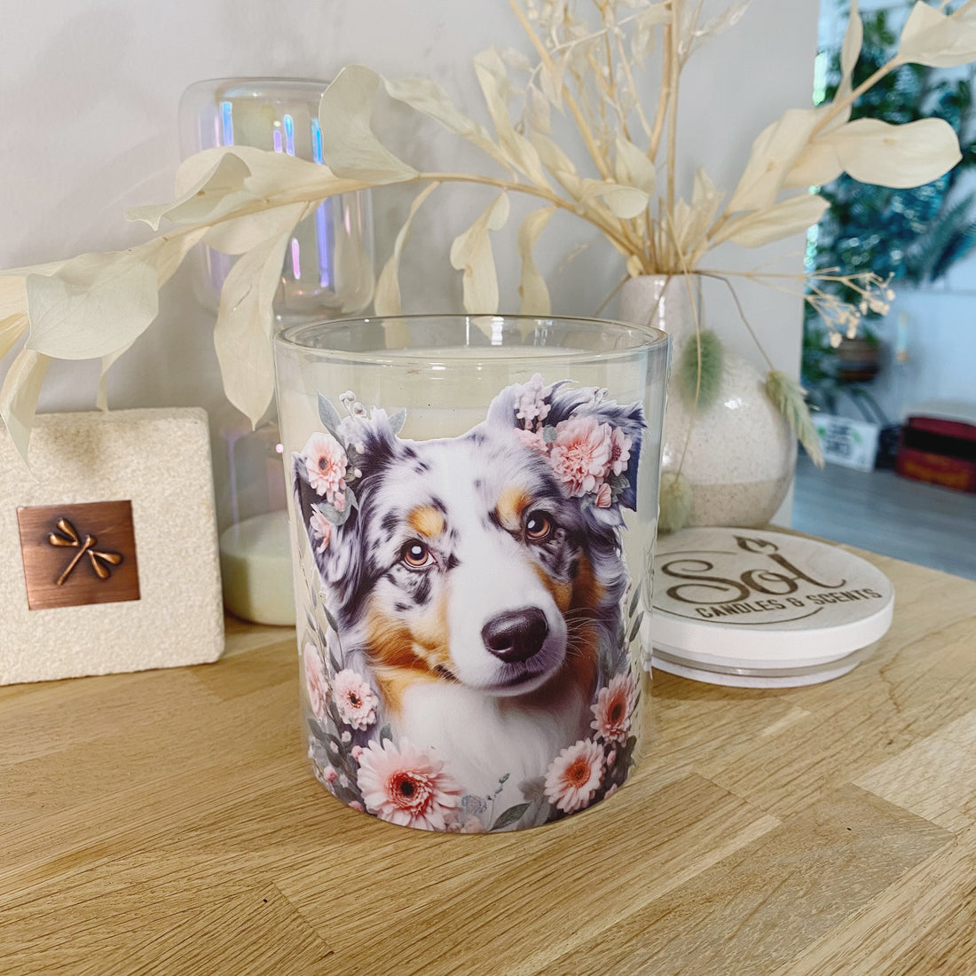 Australian Shepherd Floral Xlarge Candle_Sol Candles &amp; Scents