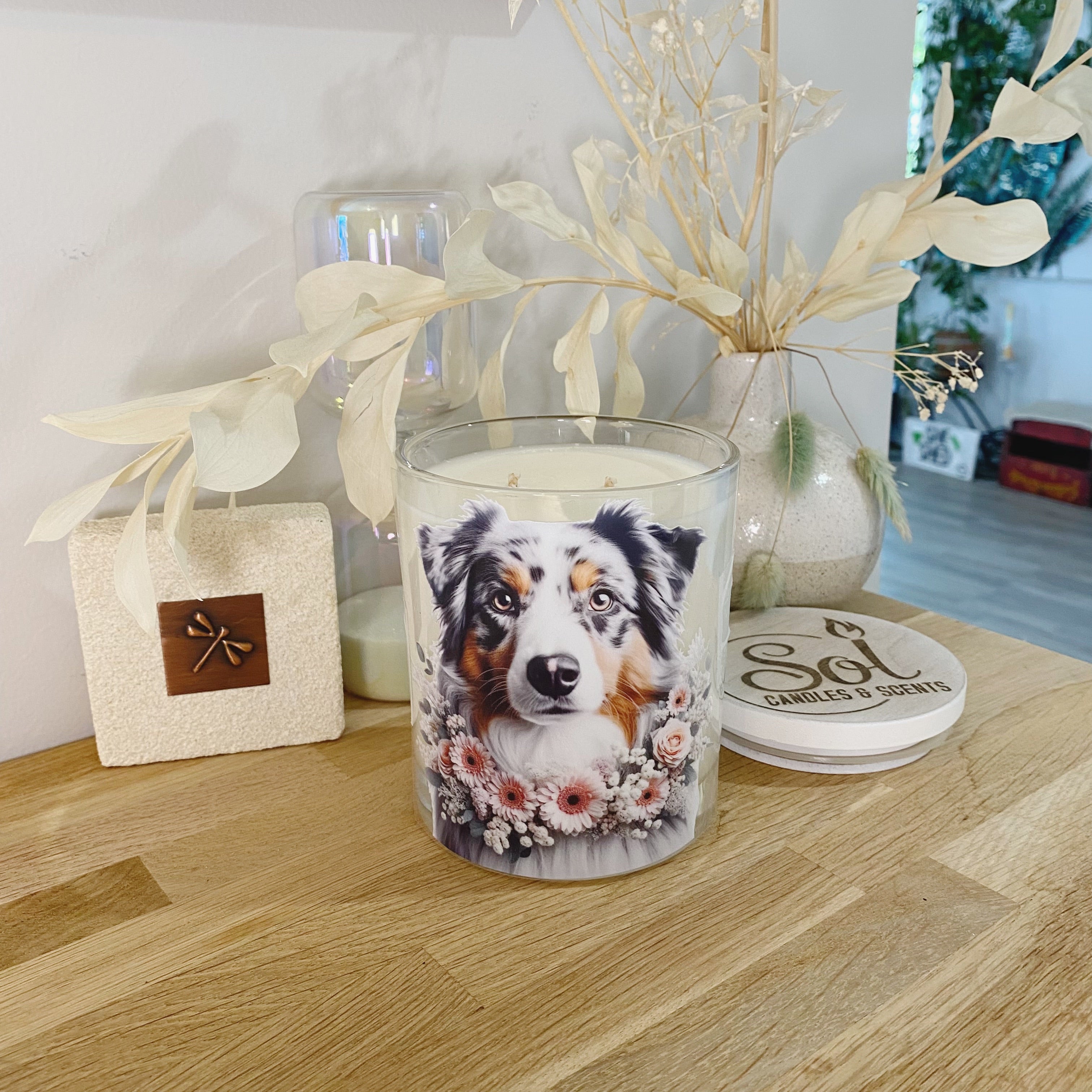 Australian Shepherd Dog Portrait Xlarge Candle_Made in Queensland_Refillable