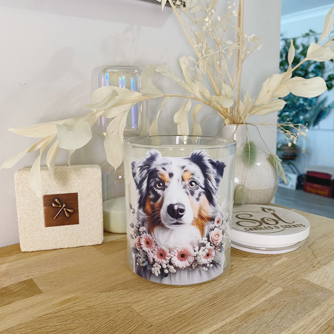 Australian Shepherd Dog Portrait Xlarge Candle_Australian Made