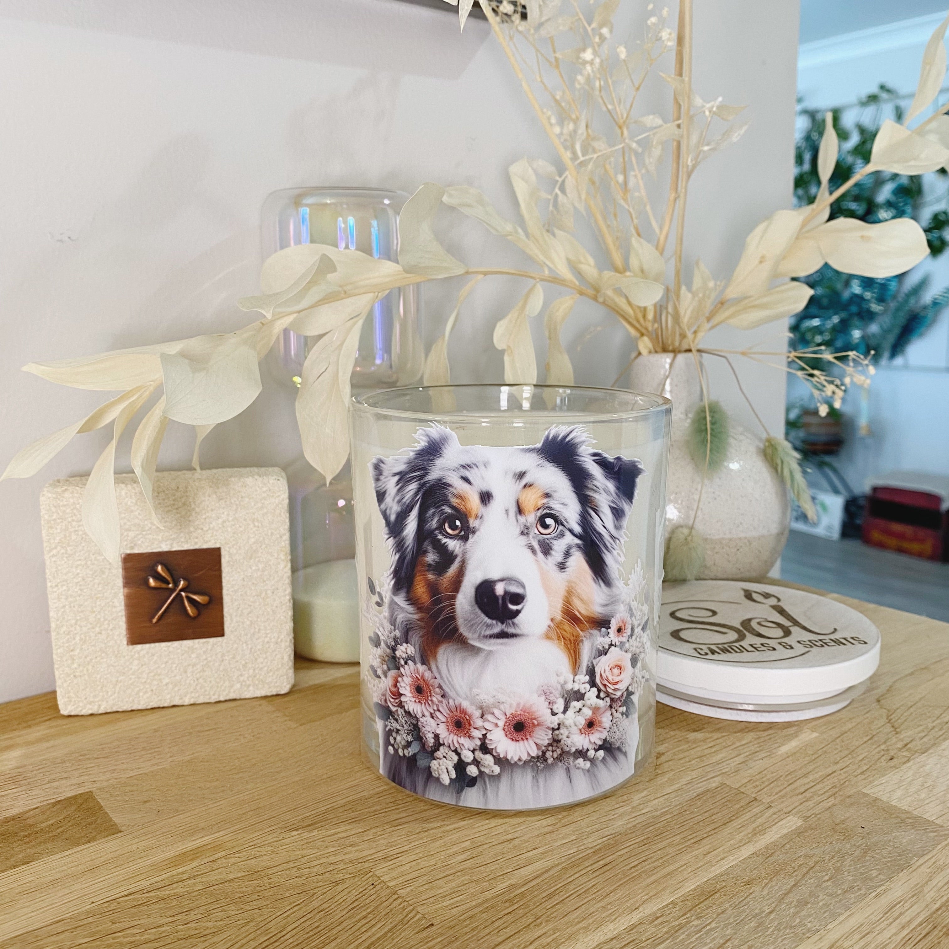 Australian Shepherd Dog Portrait Xlarge Candle_Australian Made