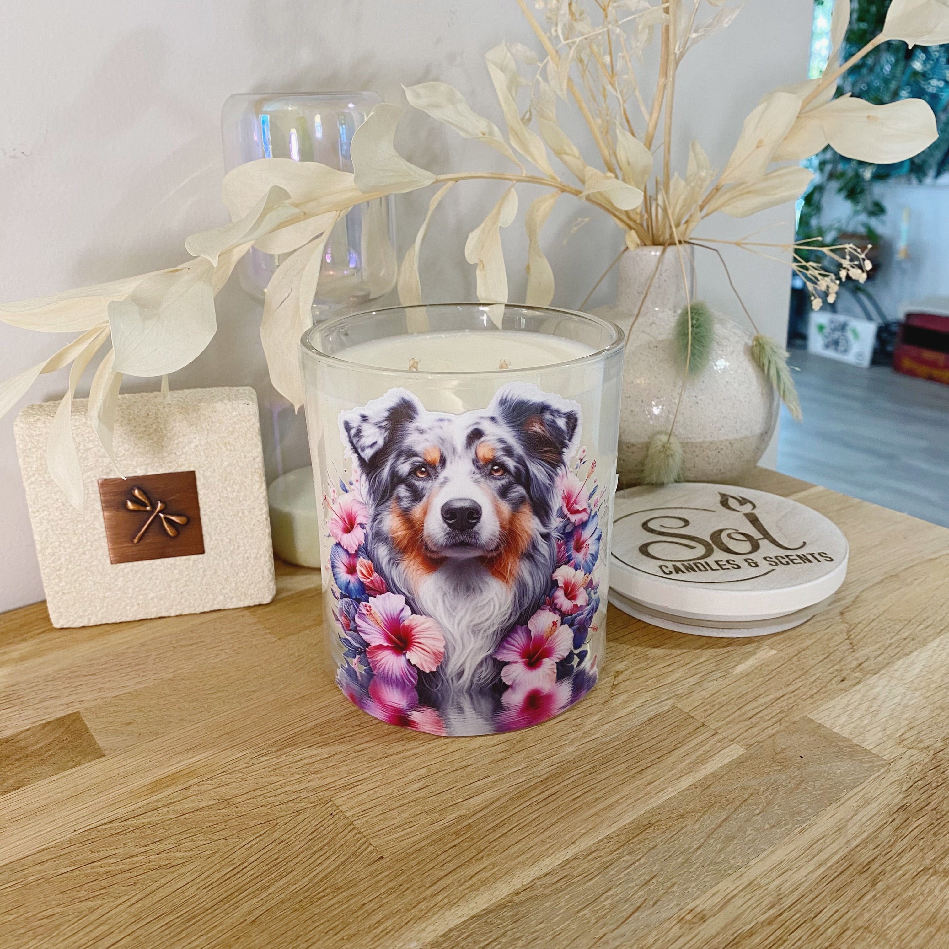 Australian Shepherd Dog Proud Hibiscus Xlarge Candle_Australian Made_Refillable