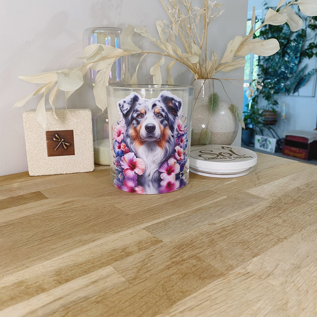 Australian Shepherd Dog Proud Hibiscus Xlarge Candle_Australian Made