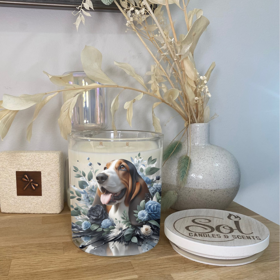 Basset Hound Dog Smiling Blue Floral Made in Australia
