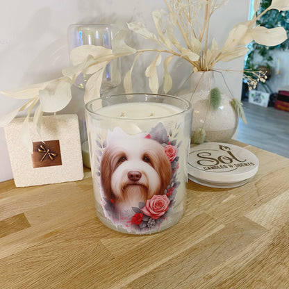 Bearded Collie Dog Roses Xlarge Candle_Made in Australia_Refillable