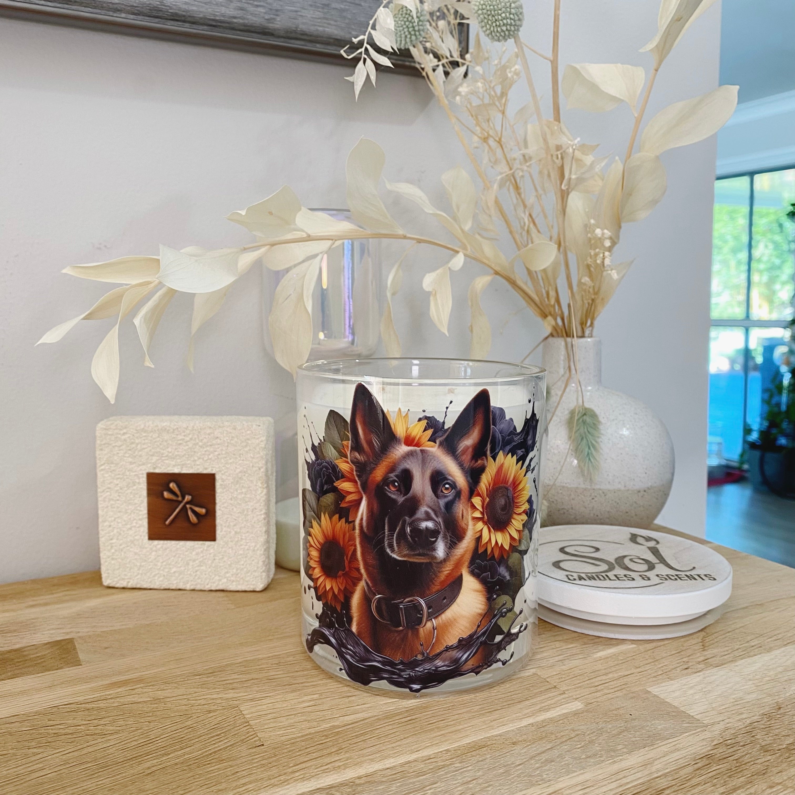 Belgian Malinois Shepherd Sunflower Xlarge Candle