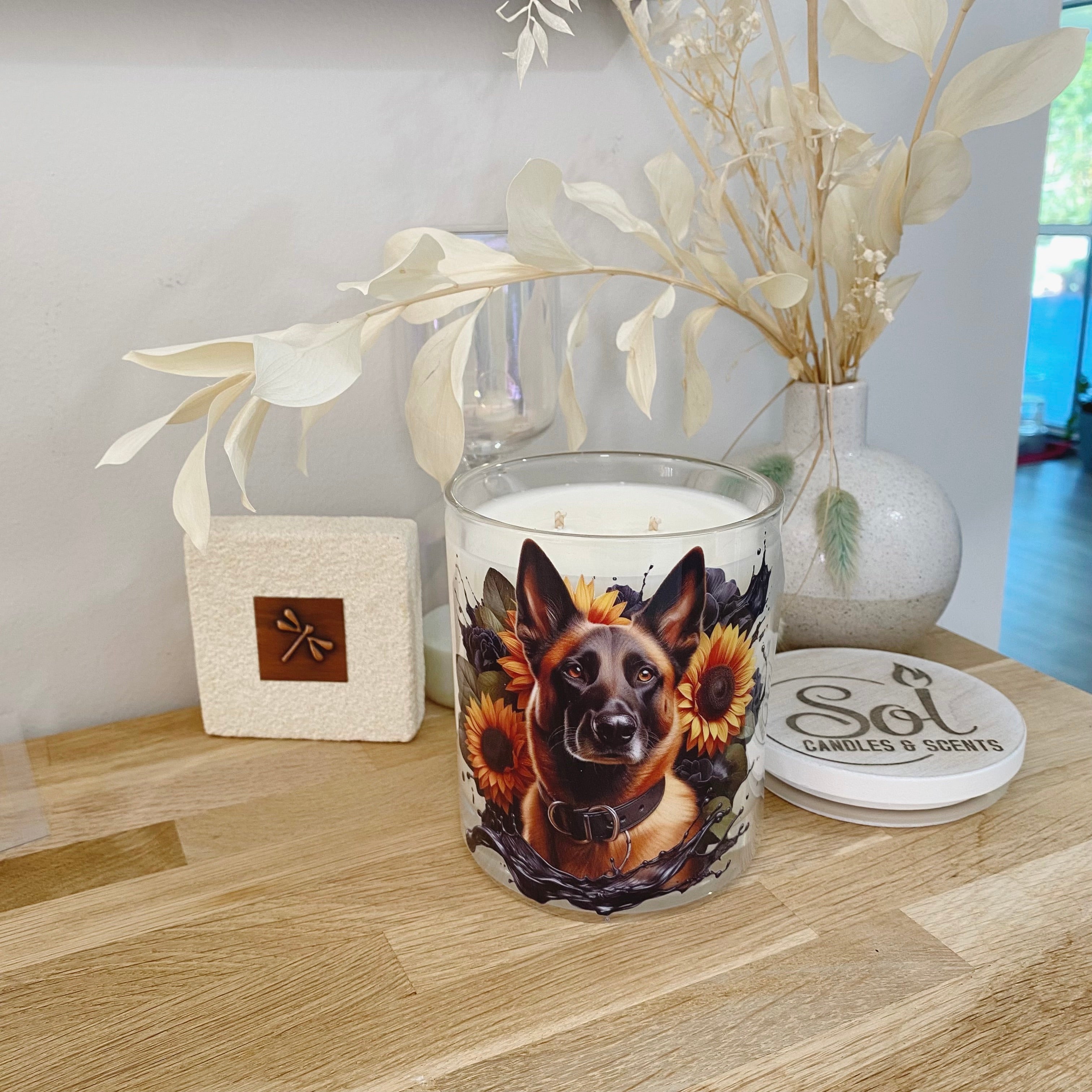 Belgian Malinois Shepherd Sunflower Xlarge Candle