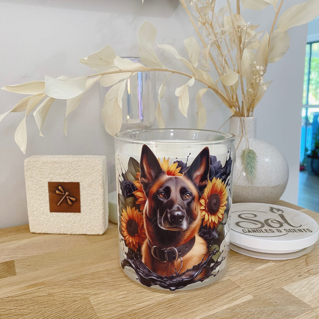 Belgian Malinois Shepherd Sunflower Xlarge Candle_Sol Candles &amp; Scents