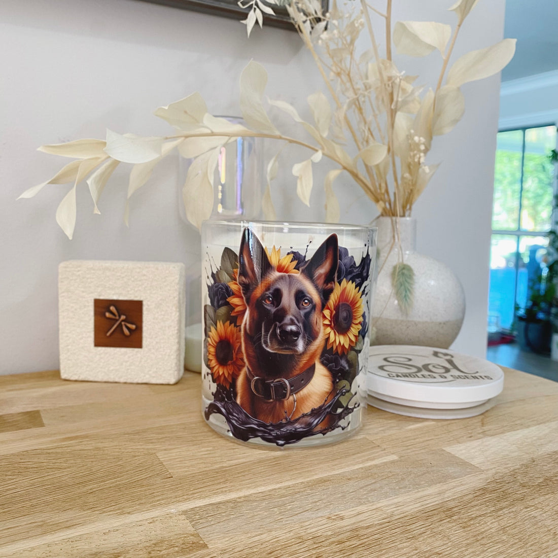 Belgian Malinois Shepherd Sunflower Xlarge Candle