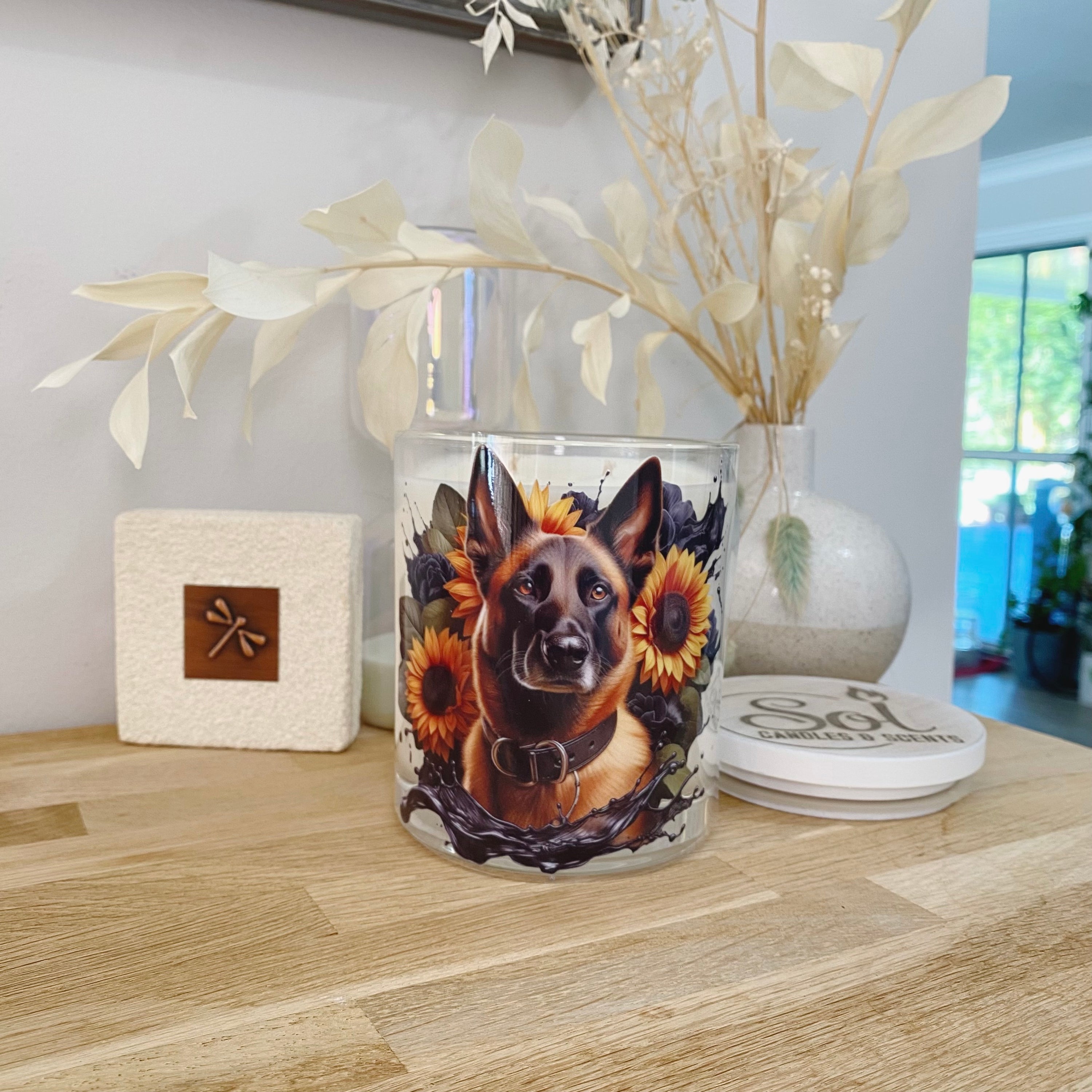 Belgian Malinois Shepherd Sunflower Xlarge Candle