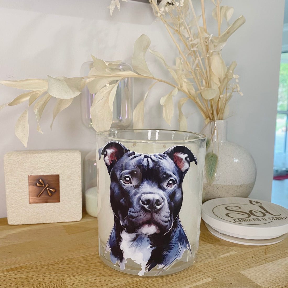 Black Staffy Dog Candle_Sol Candles &amp; Scents