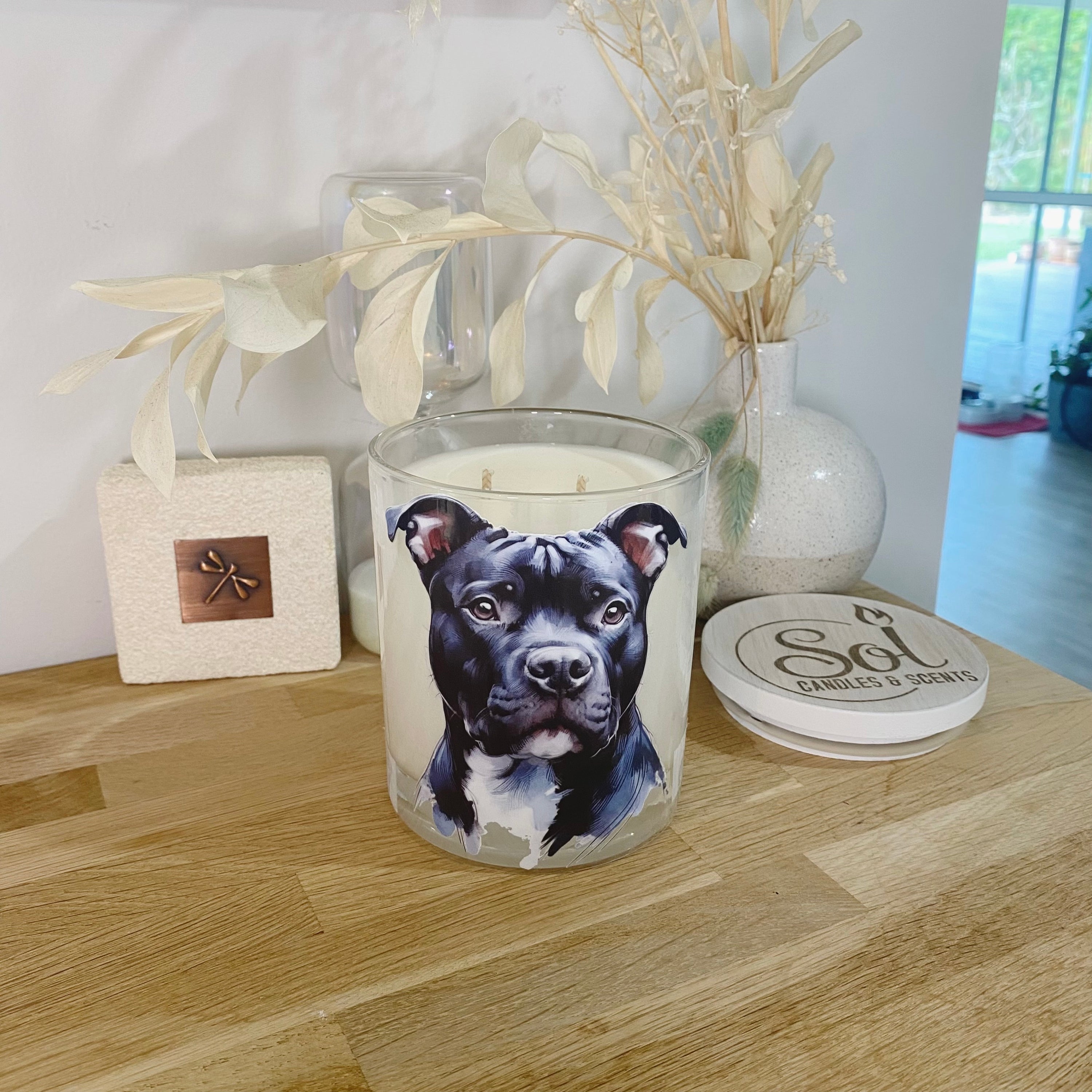 Staffy Black Portrait Xlarge Candle