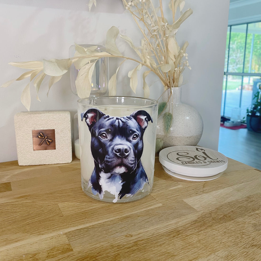 Staffy Black Portrait Xlarge Candle