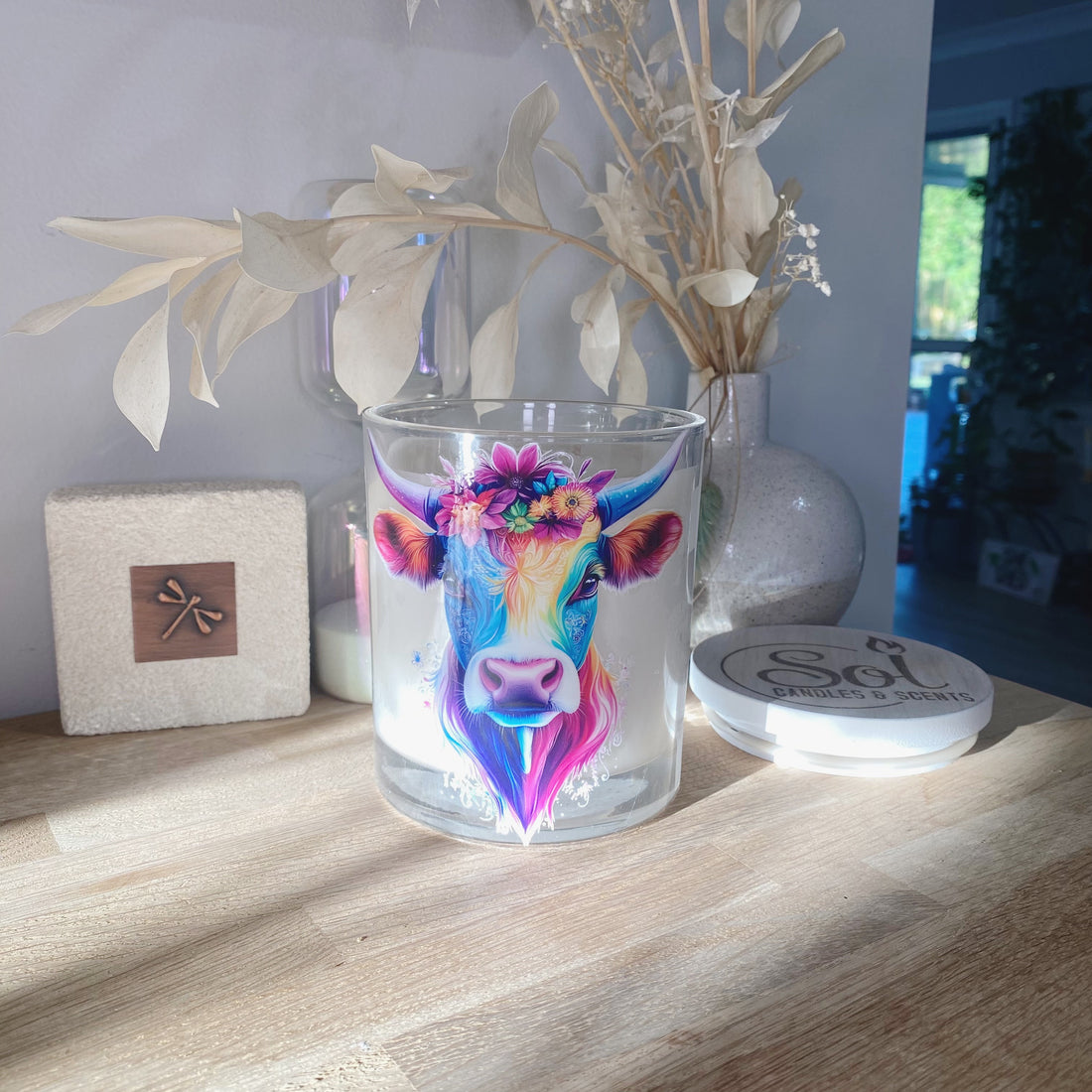 Boho Multicoloured Cow Xlarge Candle