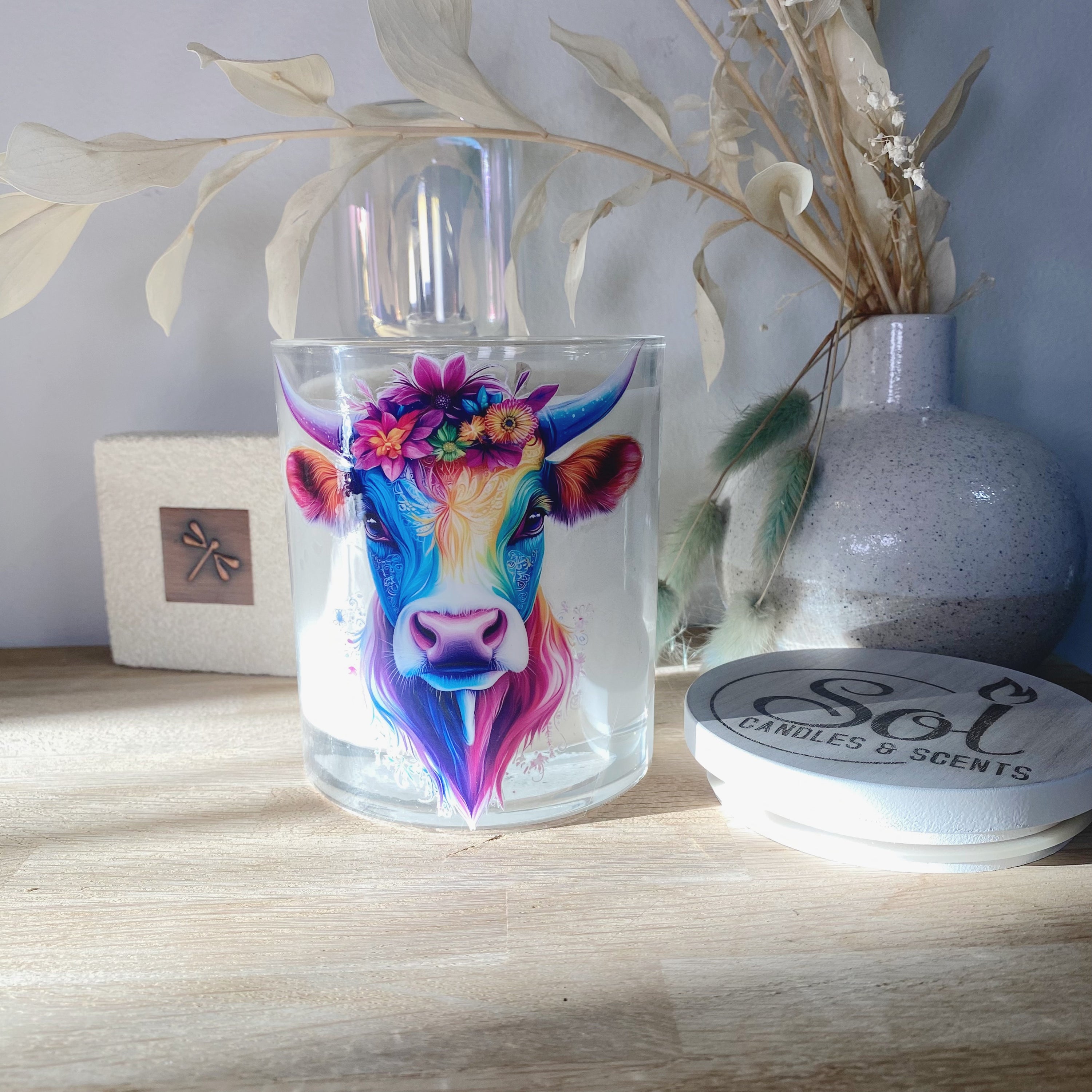 Boho Multicoloured Cow Xlarge Candle