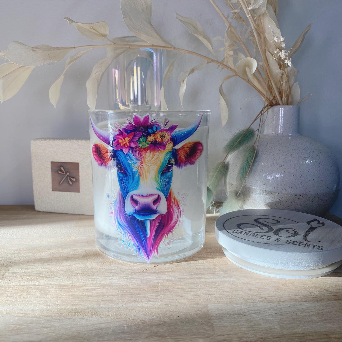 Boho Cow Multicoloured Cow Candle_Sol Candles &amp; Scents