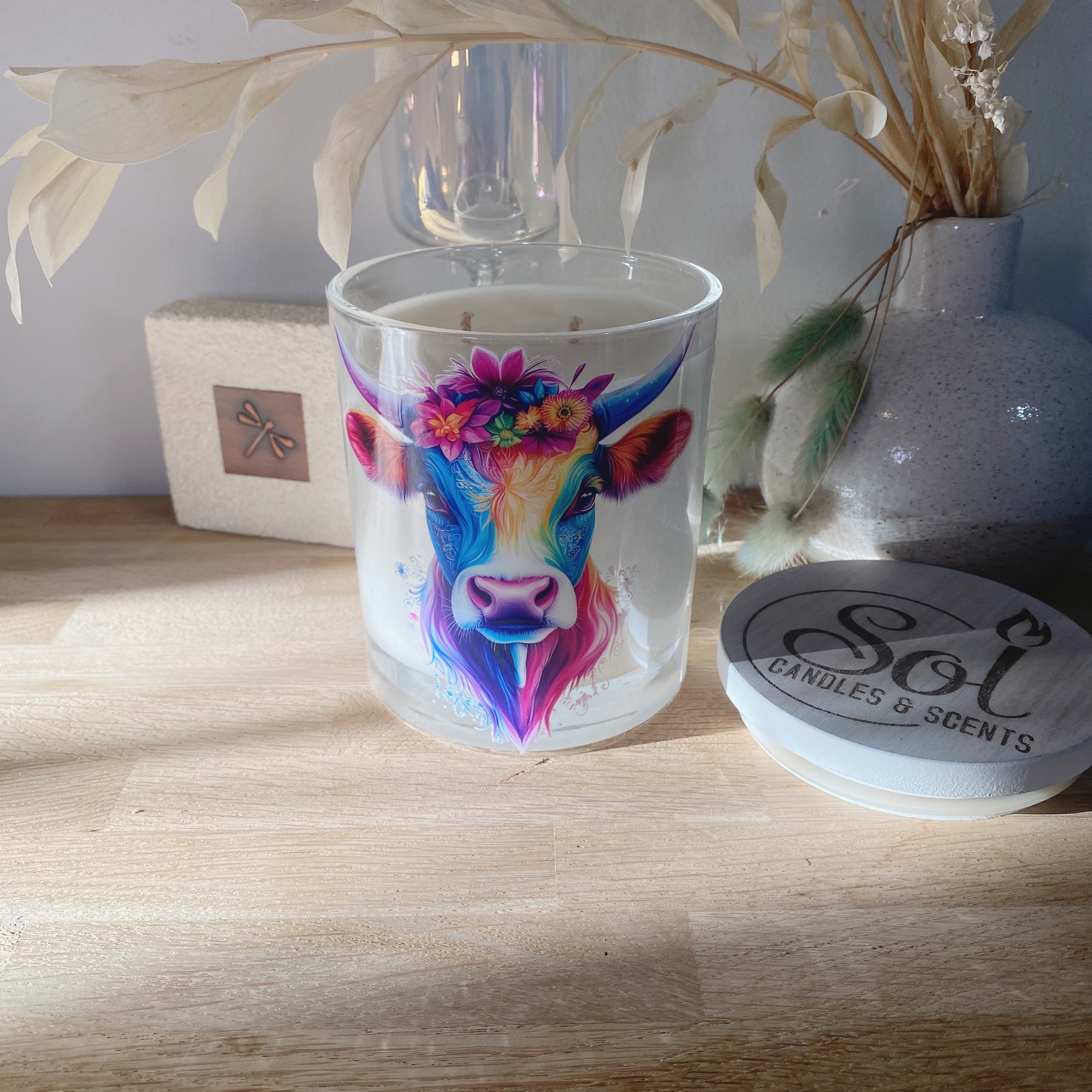 Boho Multicoloured Cow Xlarge Candle