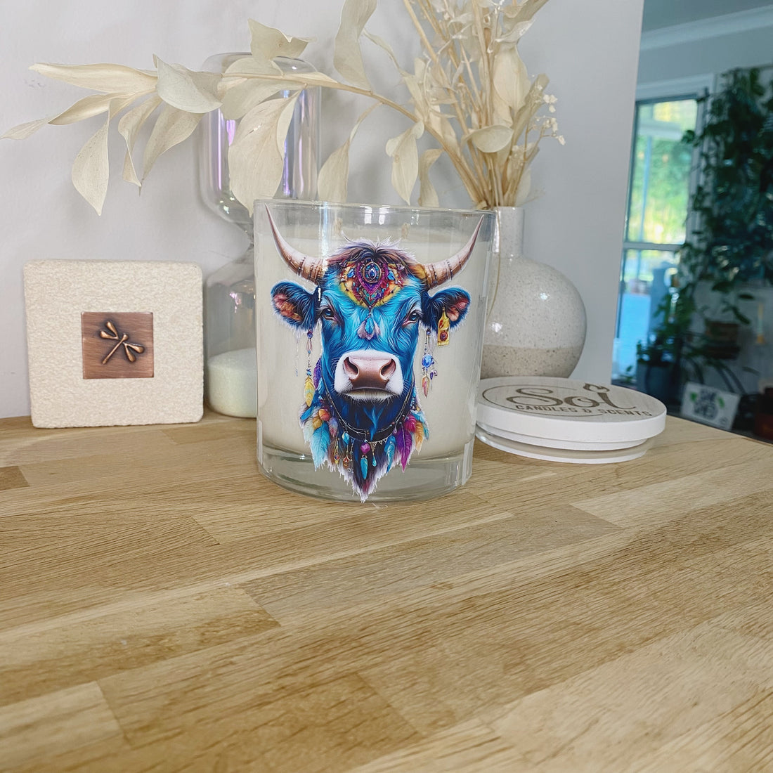 Boho Turquoise Cow Xlarge Candle