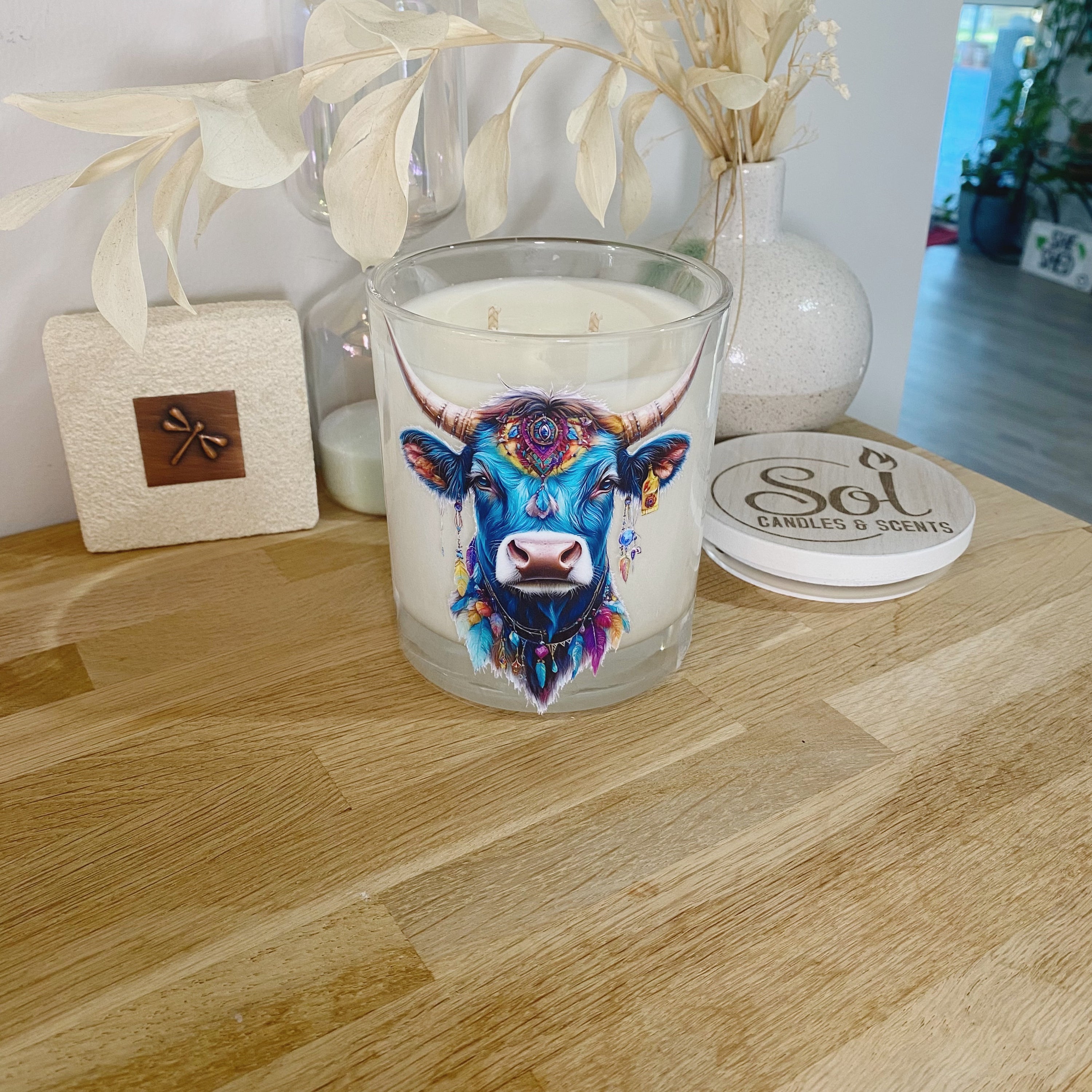 Boho Turquoise Cow Xlarge Candle