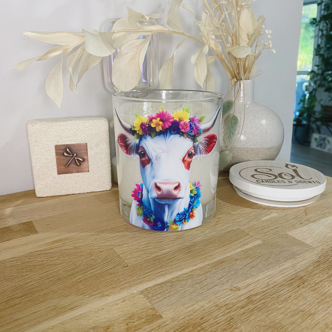 Boho Cow White Cow Candle_Sol Candles &amp; Scents