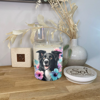 Border Collie Teal Hibiscus Xlarge Candle