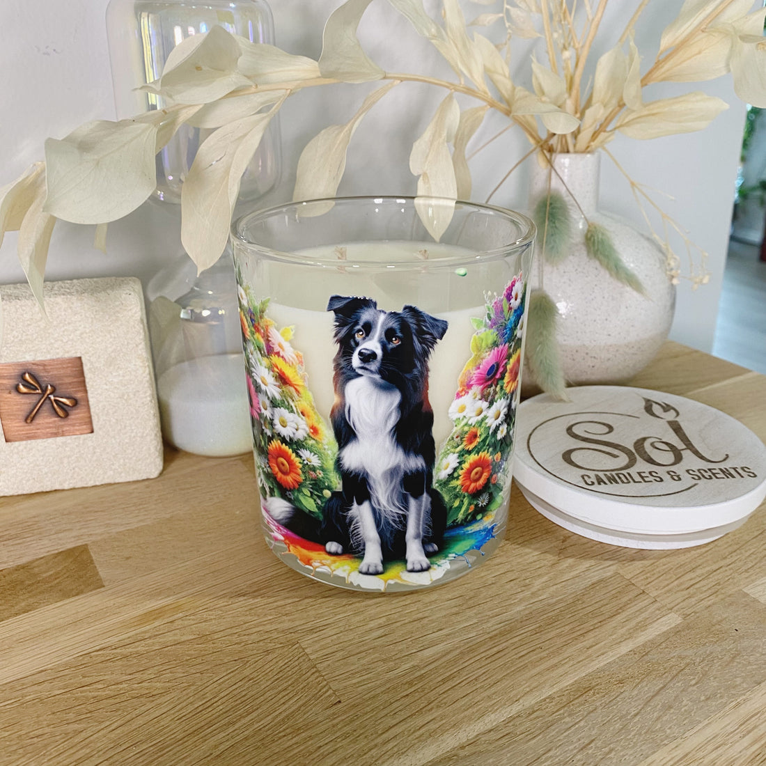 Border Collie Bright Floral Xlarge Candle_Made in Australia