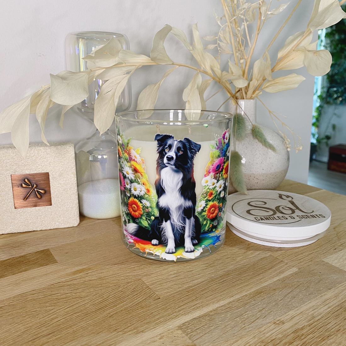 Border Collie Bright Floral Xlarge Candle_Refillable