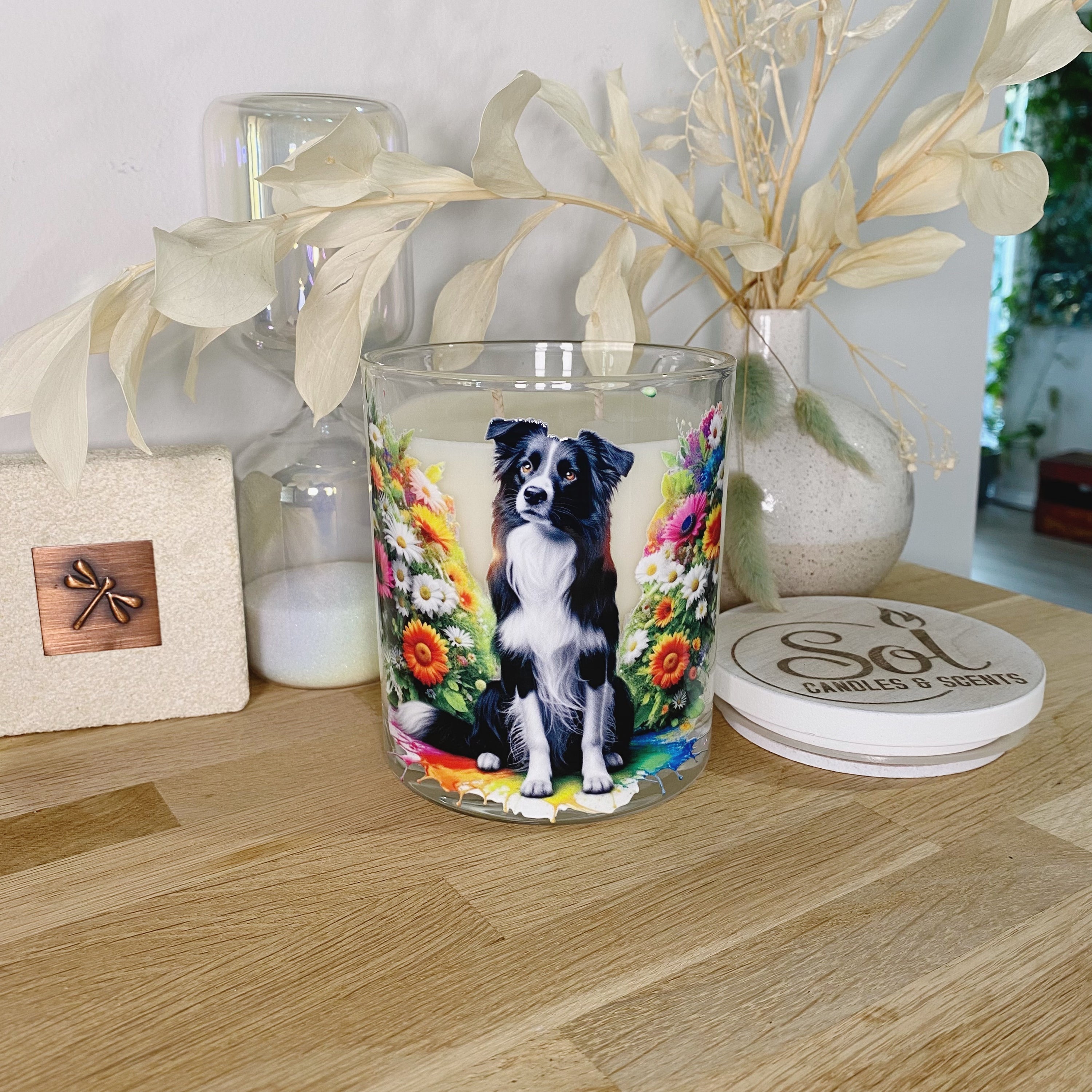 Border Collie Bright Floral Xlarge Candle_Sol Candles &amp; Scents
