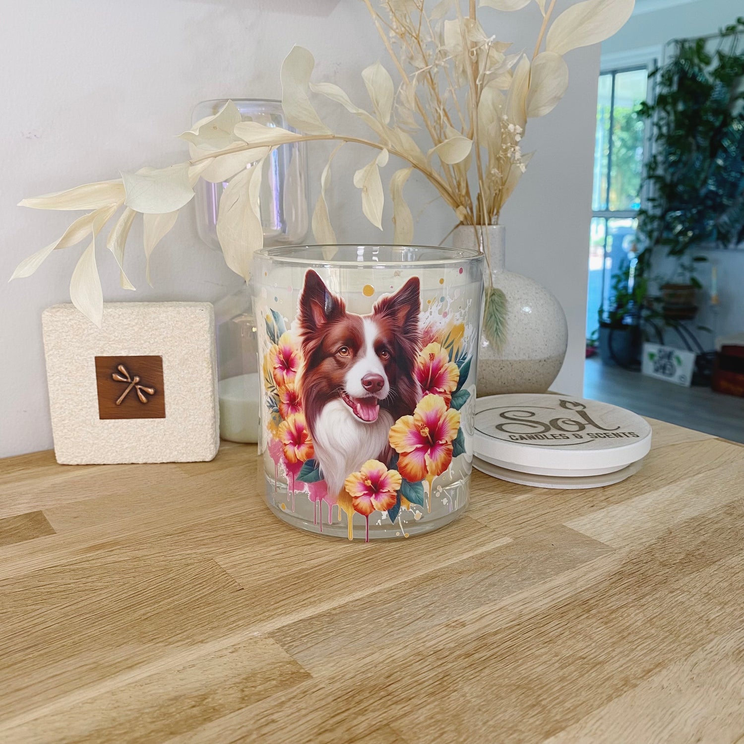 Xlarge Candle featuring at Border Collie Chocolate with Hibiscus Flowers_Sol Candles &amp; Scents Design