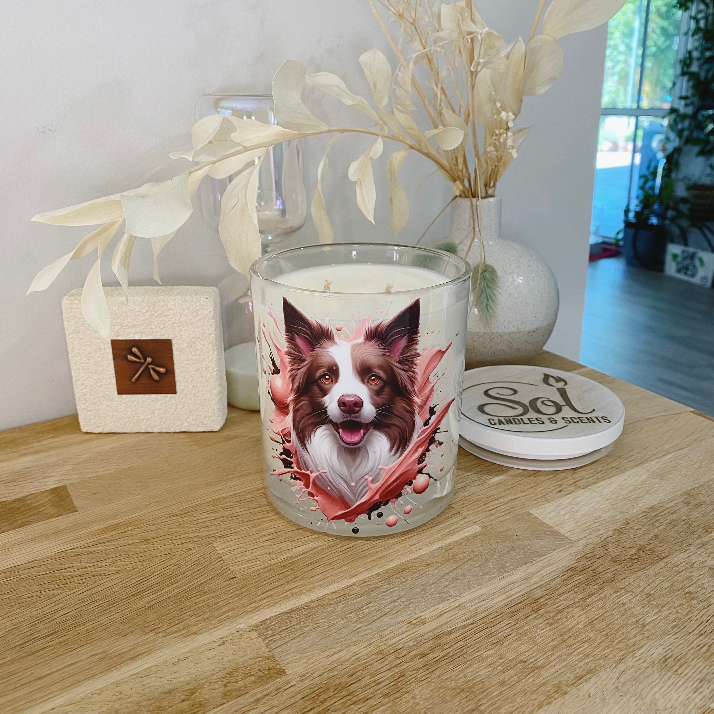Border Collie Chocolate Xlarge Candle. Made in Australia