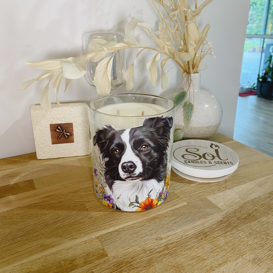 Border Collie Floral Xlarge Candle