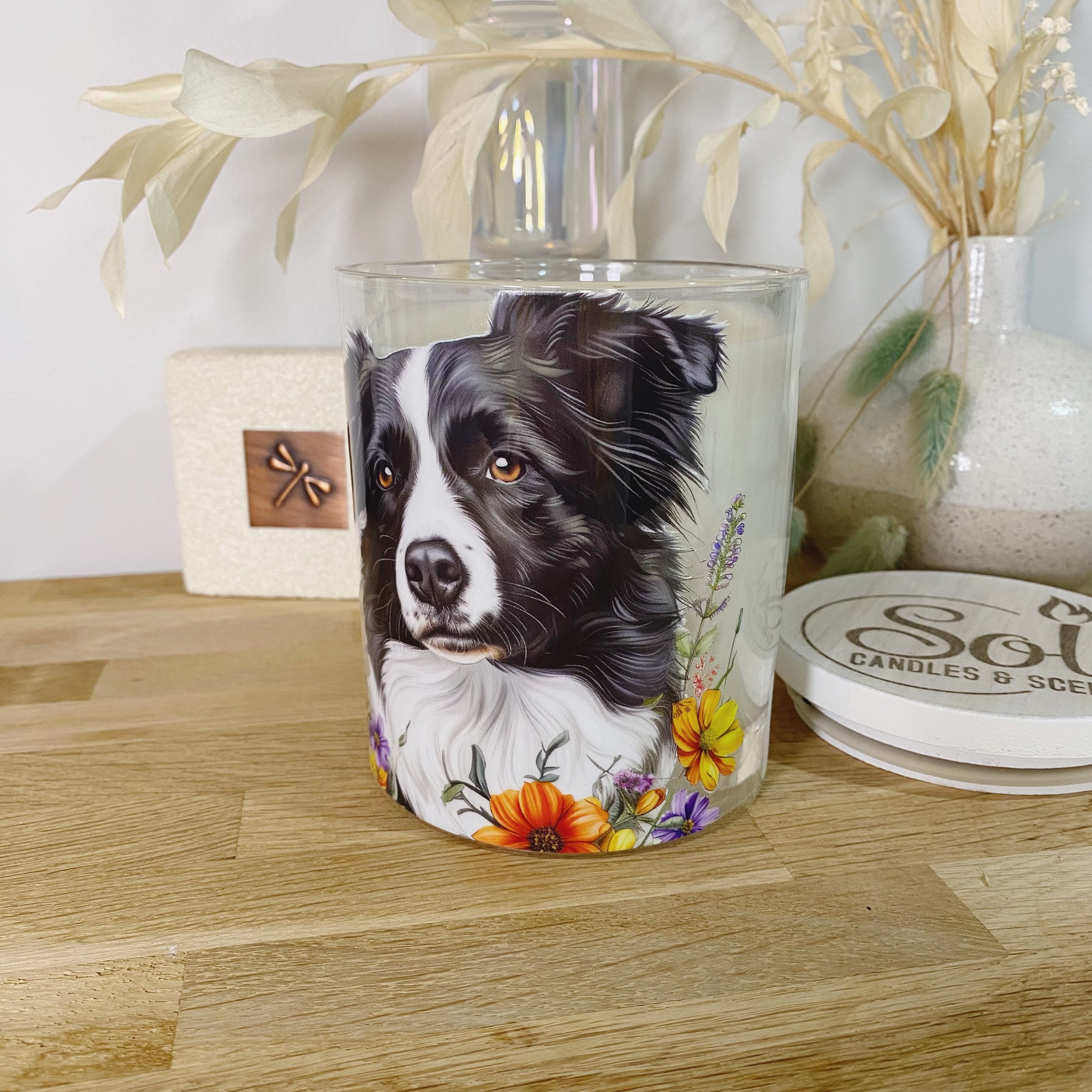 Border Collie Floral Xlarge Candle