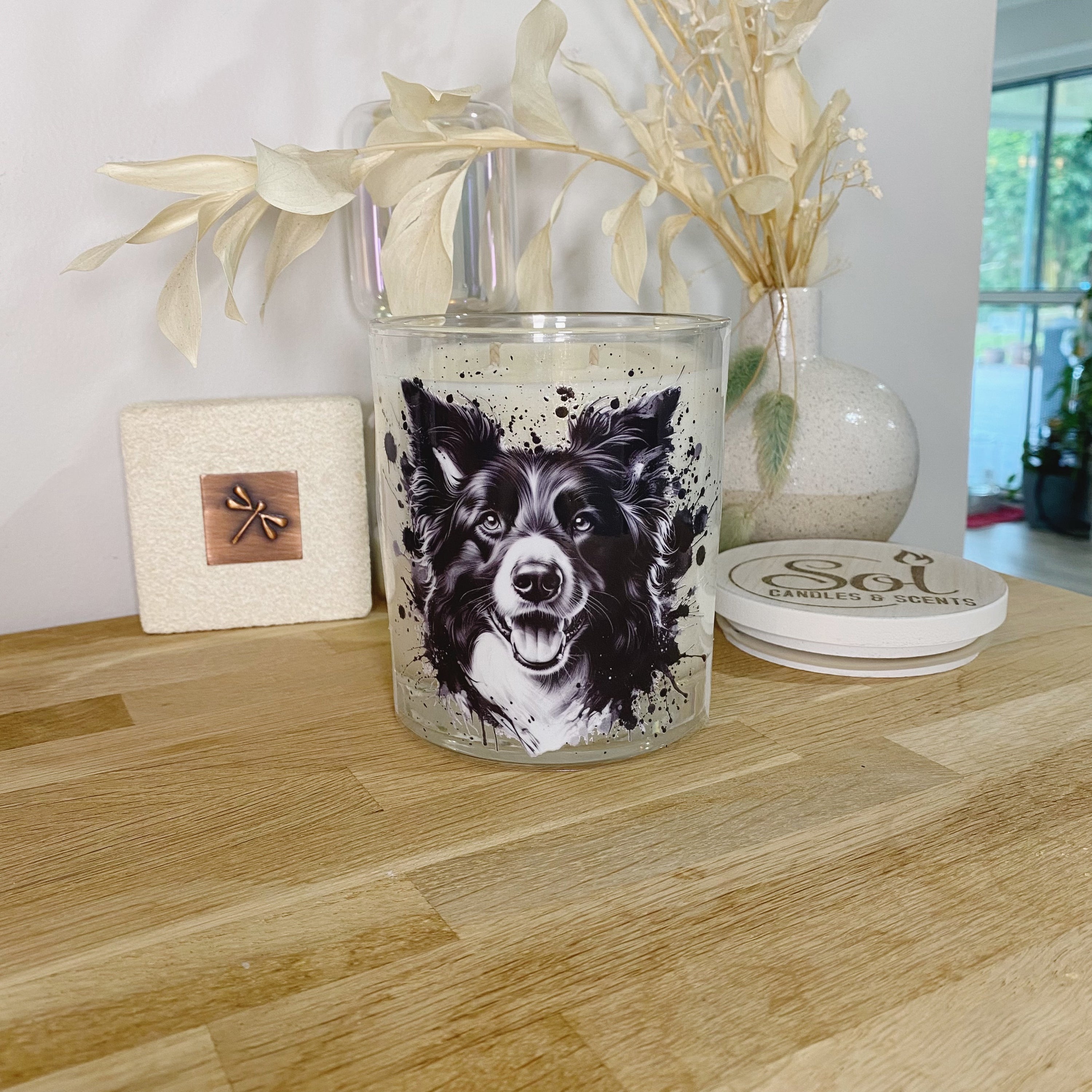 Border Collie Ink Splash Xlarge Candle