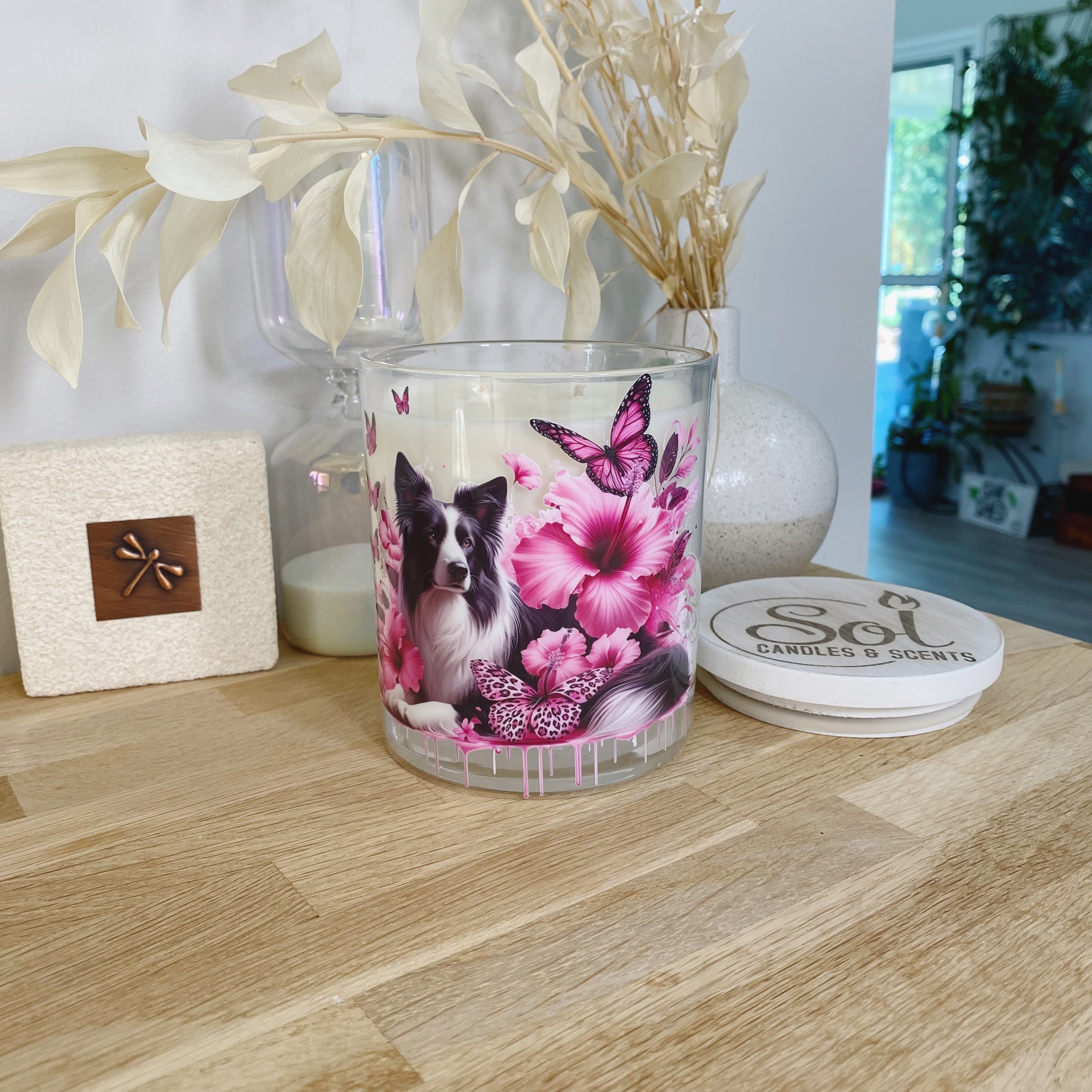 Border Collie Pink Xlarge Candle