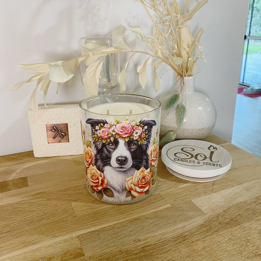 Border Collie Roses Xlarge Candle