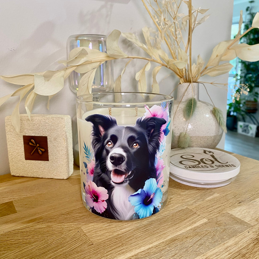 Border Collie Teal Hibiscus Xlarge Candle_Sol Candles &amp; Scents