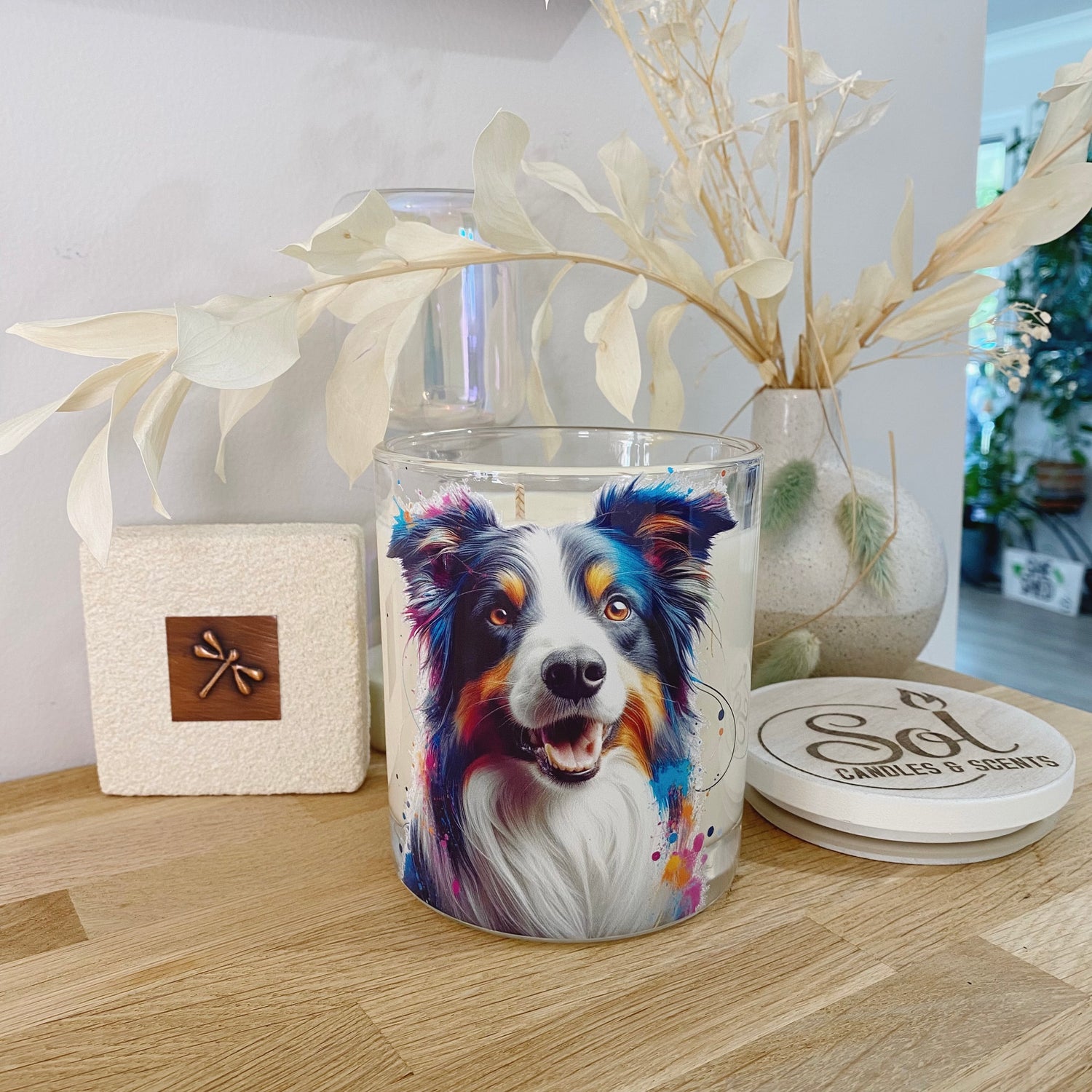 Border Collie Tri Colourful Xlarge Candle