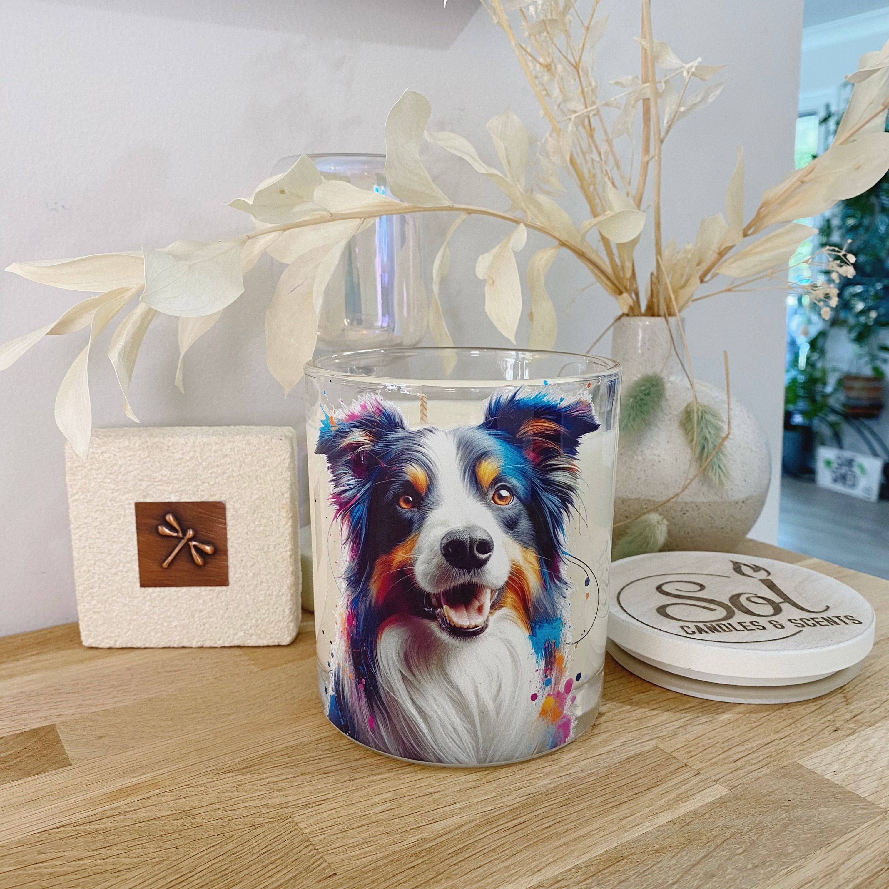 Border Collie Tri Colourful Xlarge Candle