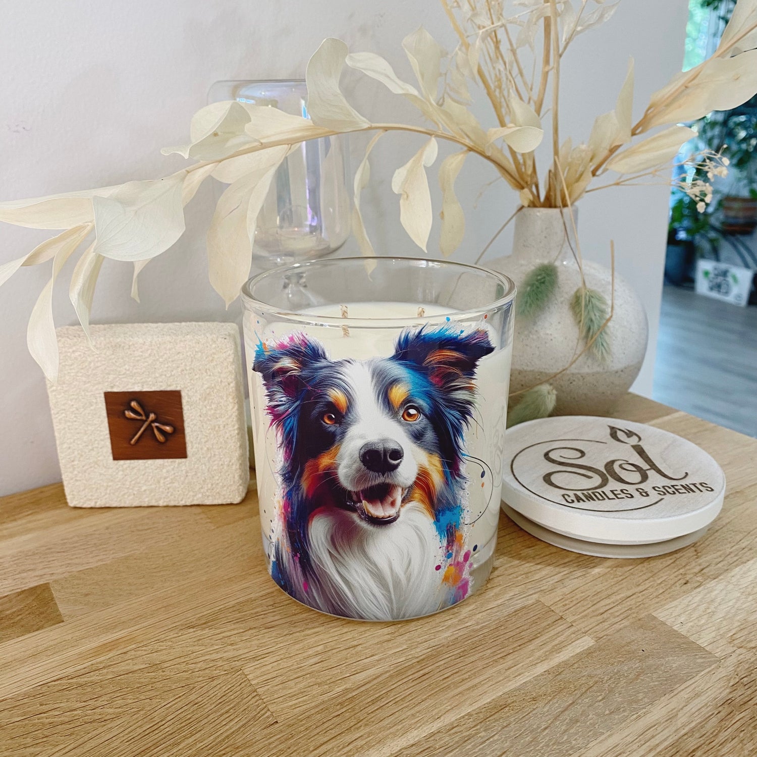 Border Collie Tri Colourful Xlarge Candle