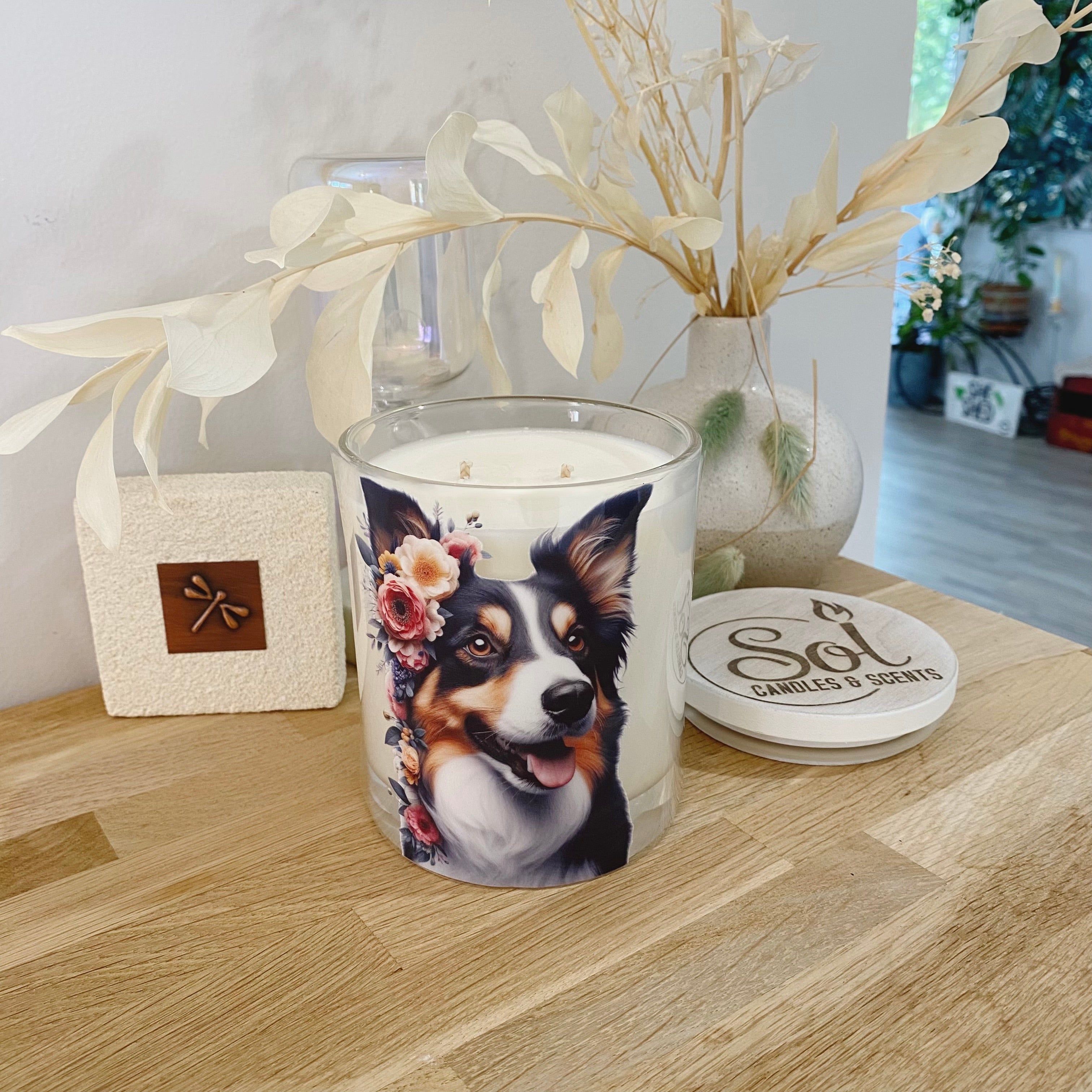 Border Collie Tri Floral Xlarge Candle