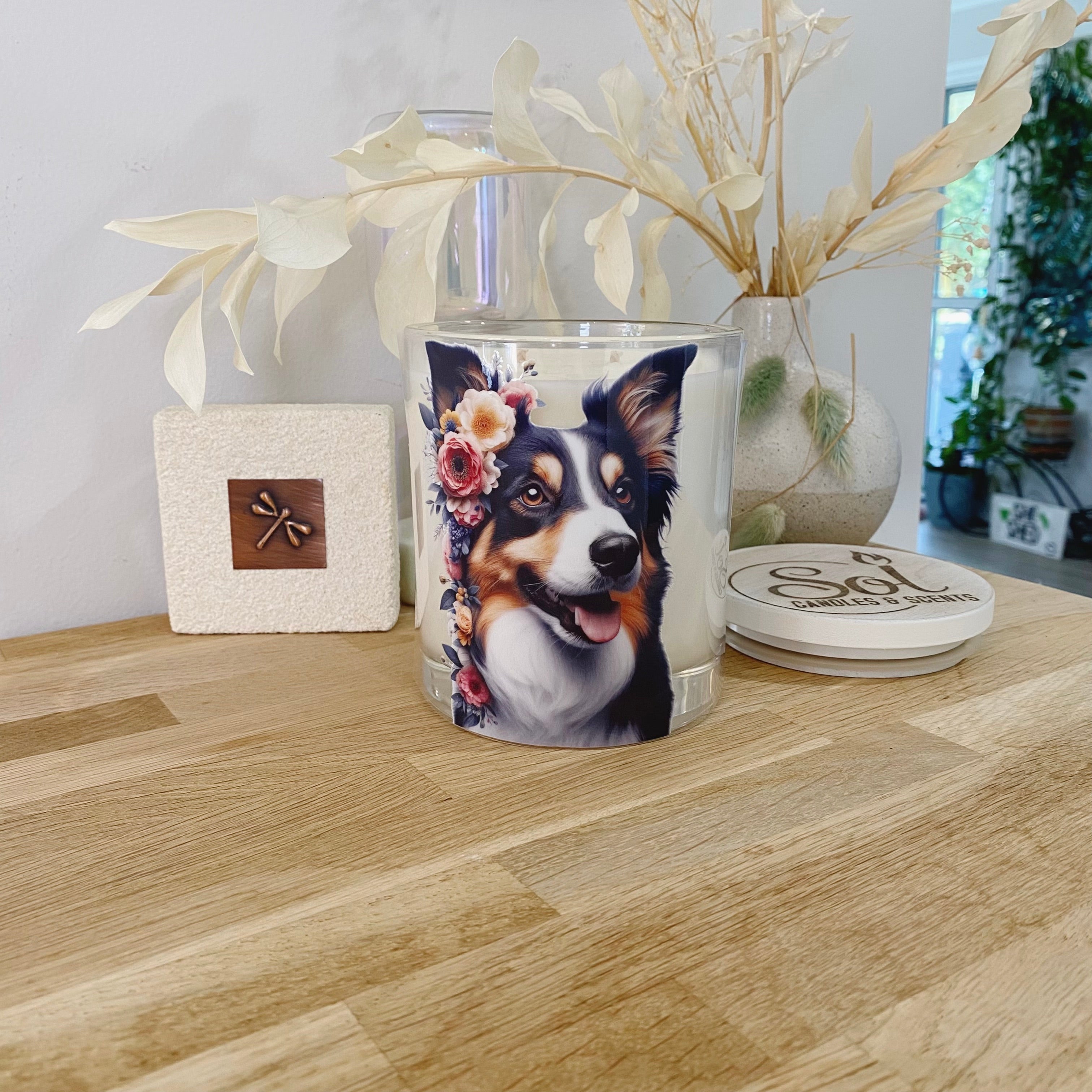 Border Collie Tri Floral Xlarge Candle