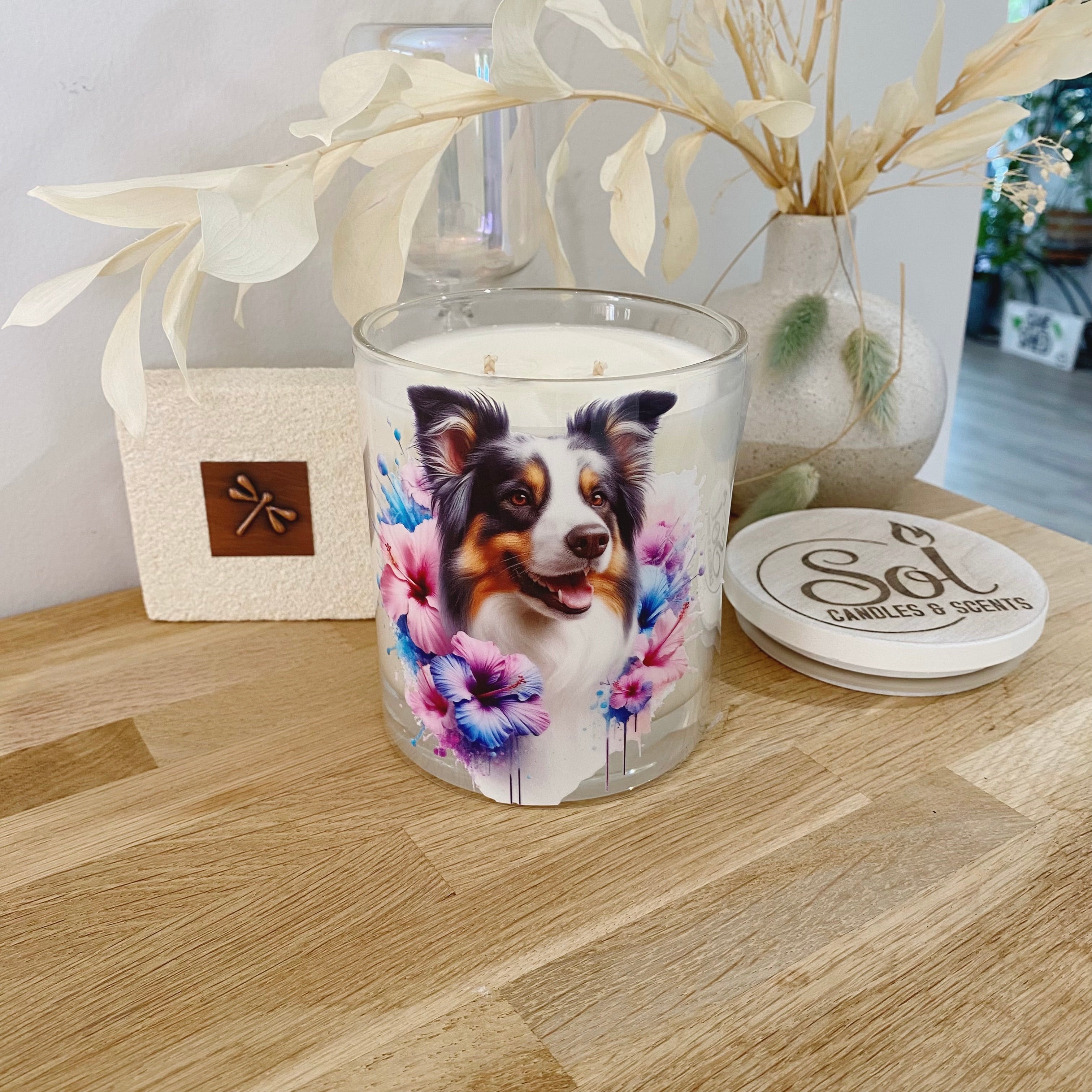 Border Collie Tri Hibiscus Xlarge Candle