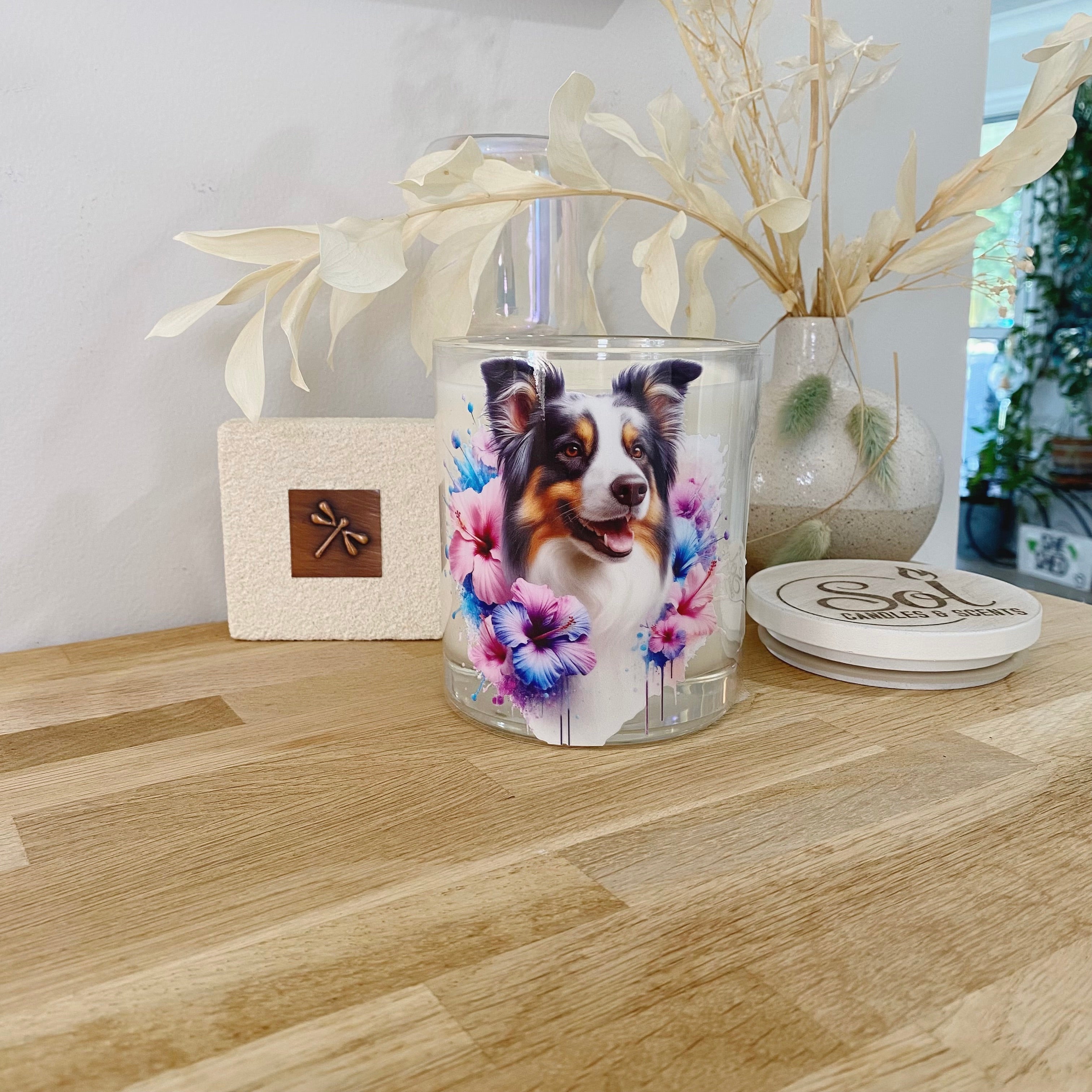 Border Collie Tri Hibiscus Xlarge Candle