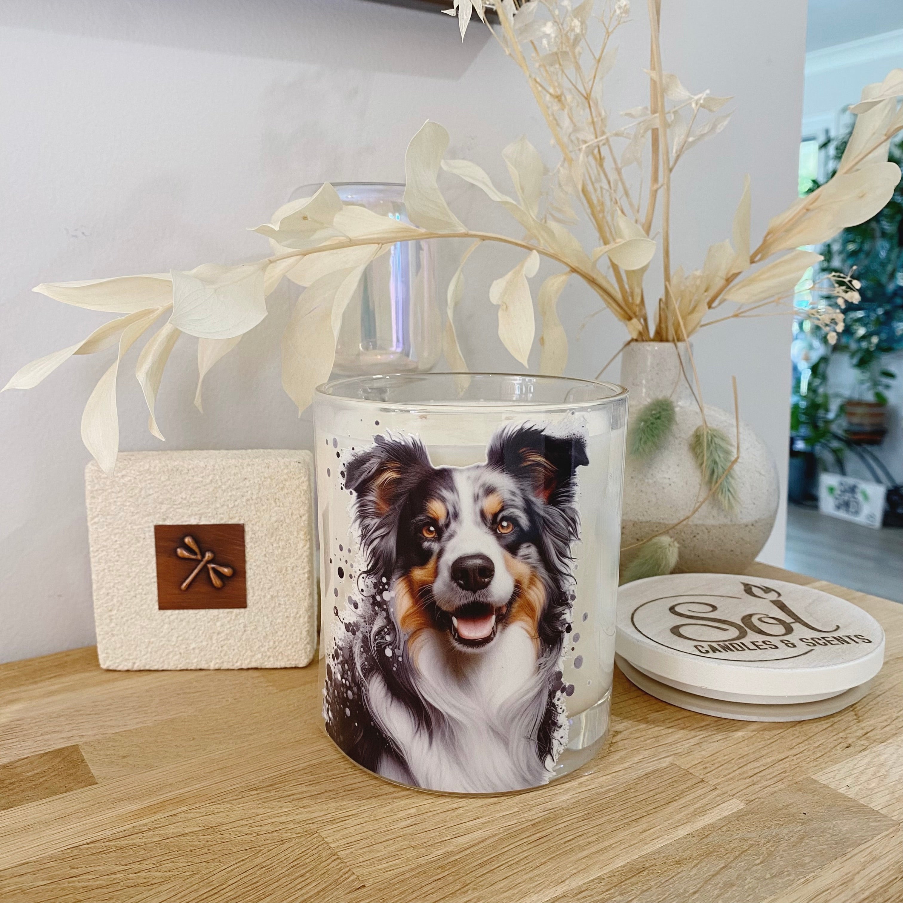 Border Collie Tri Ink Splatter Xlarge Candle_Sol Candles &amp; Scents