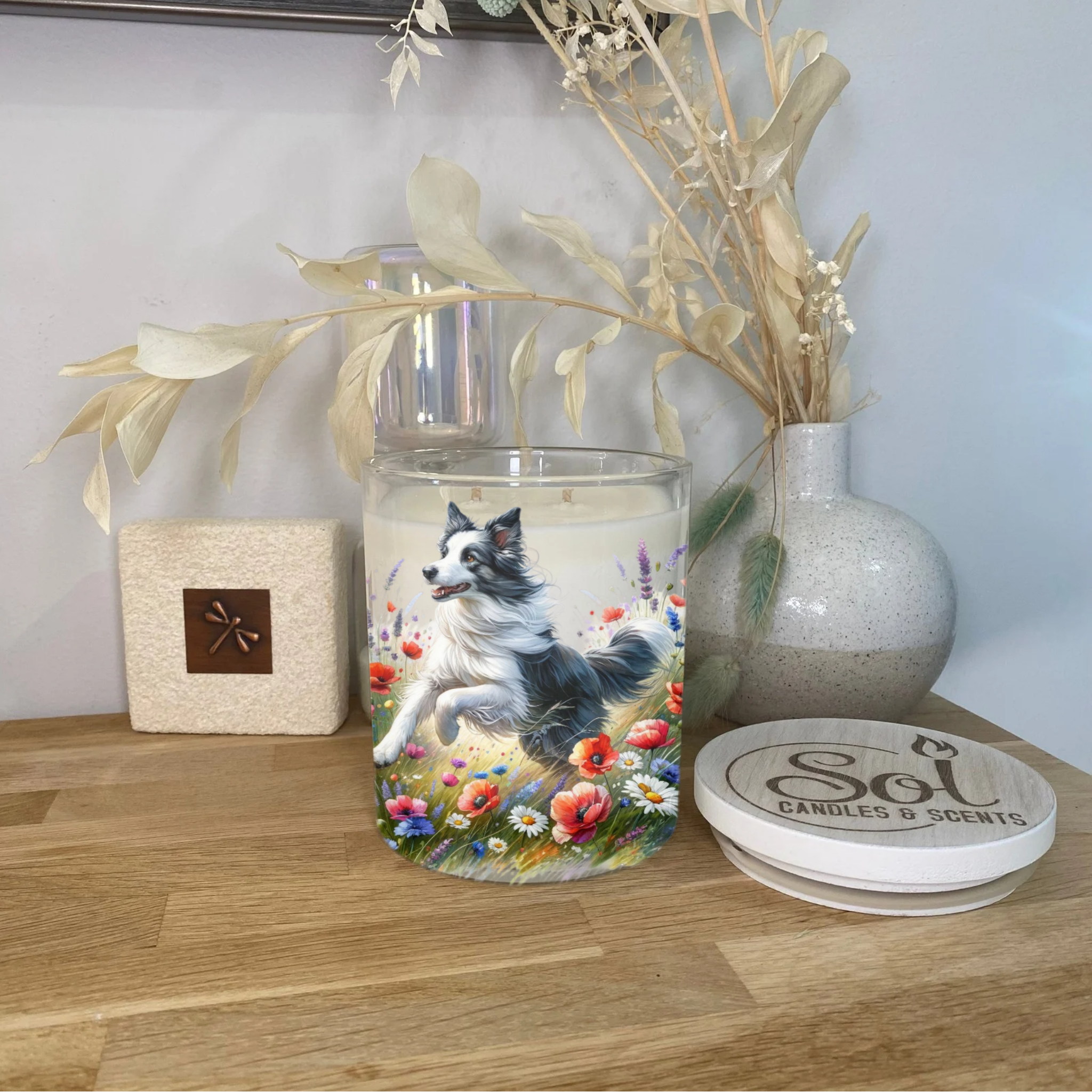 Border Collie Wild Flower Xlarge Candle