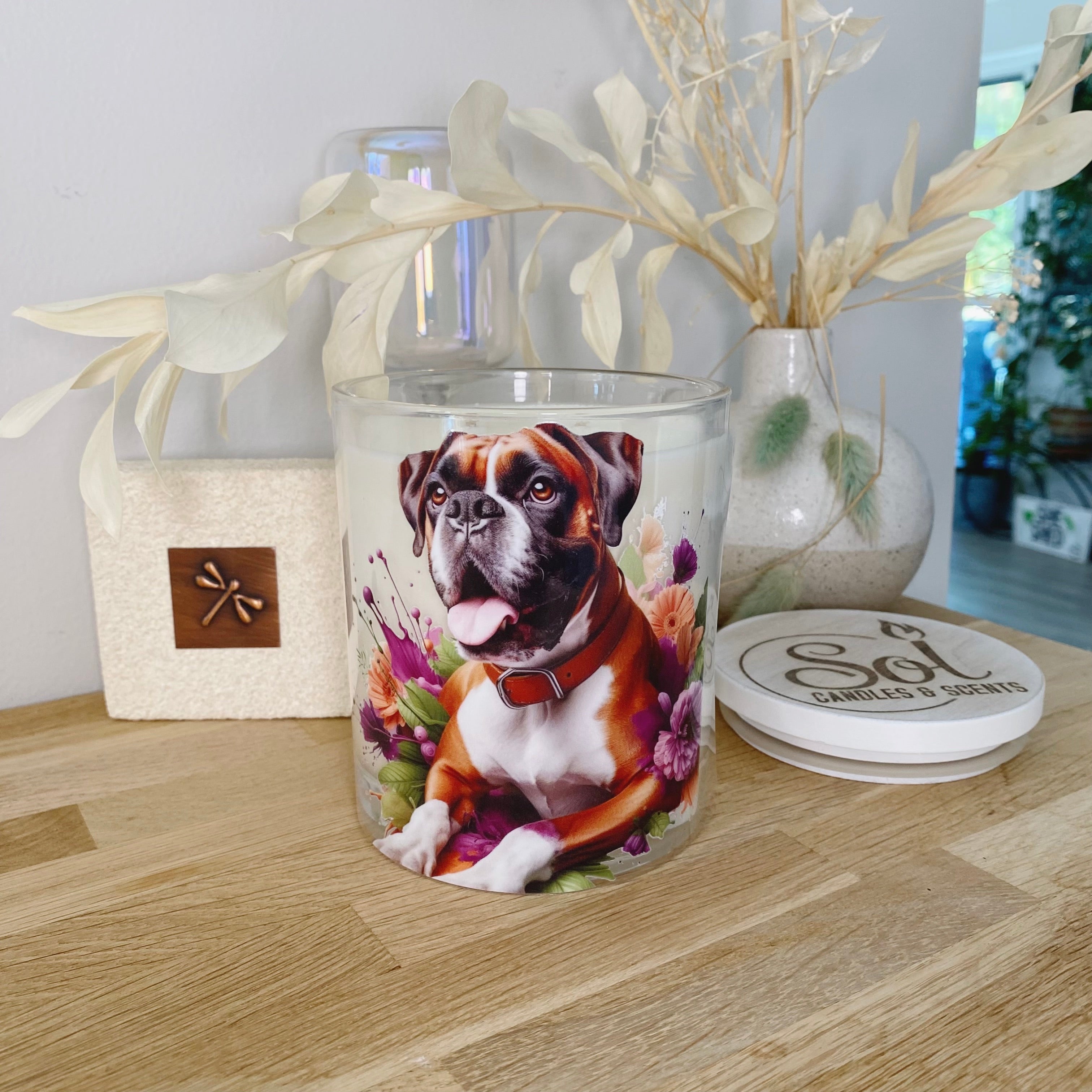 Boxer Green Purple Floral Xlarge Candle