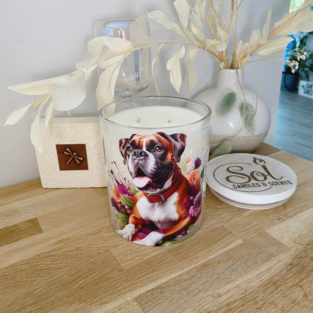 Boxer Green Purple Floral Xlarge Candle