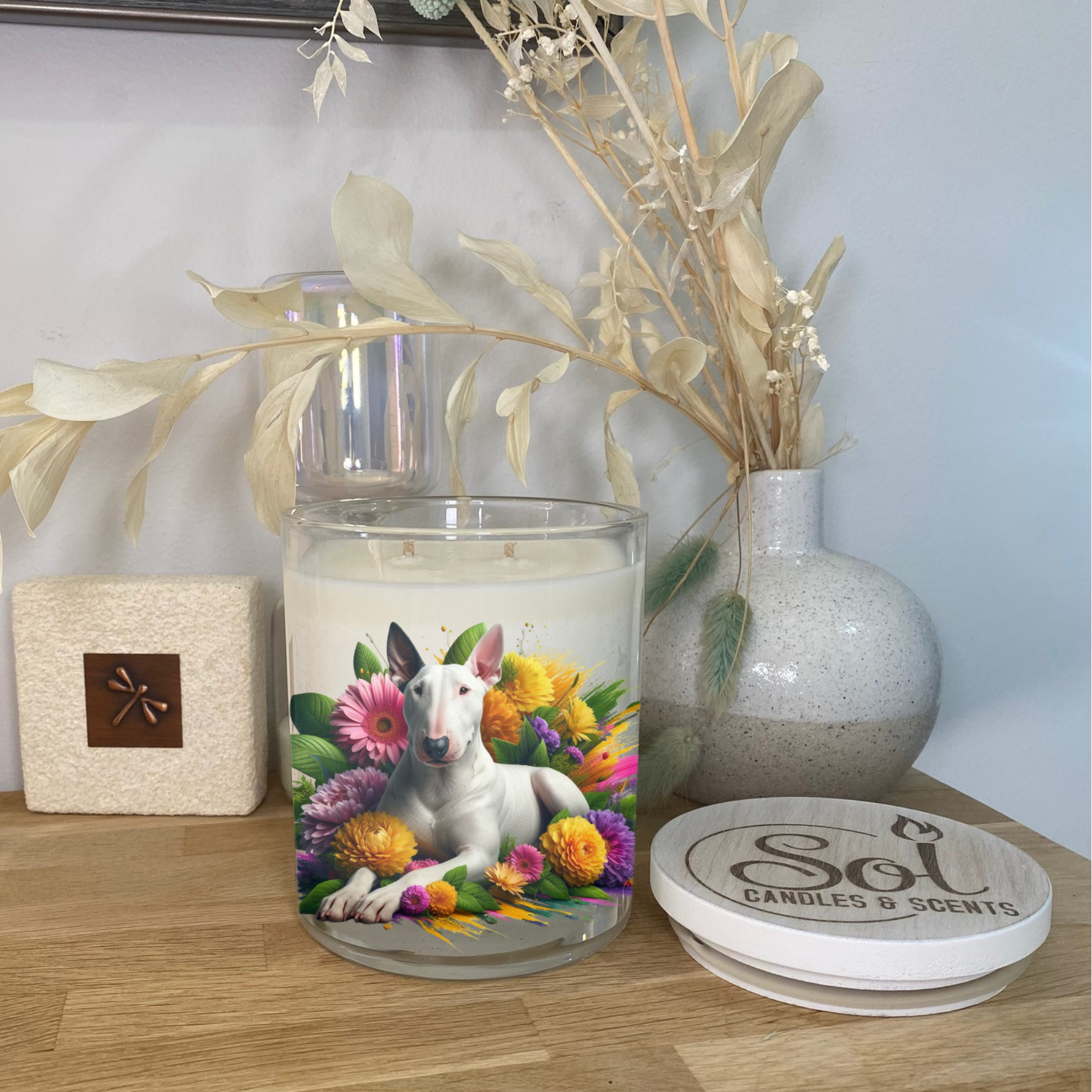 Bull Terrier White Yellow Xlarge Candle_Refillable_Made in Australia