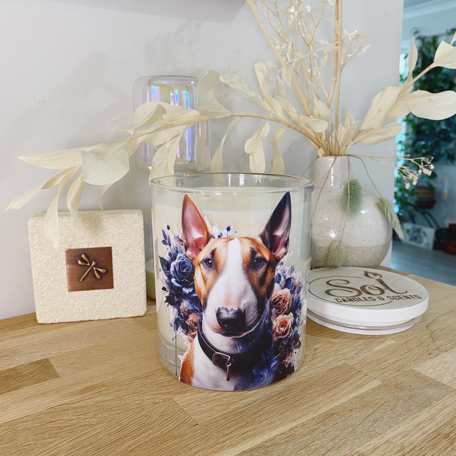 Bull Terrier Blue Floral Xlarge Candle_Sol Candles &amp; Scents