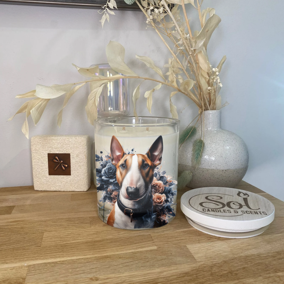 Bull Terrier Blue Floral Xlarge Candle